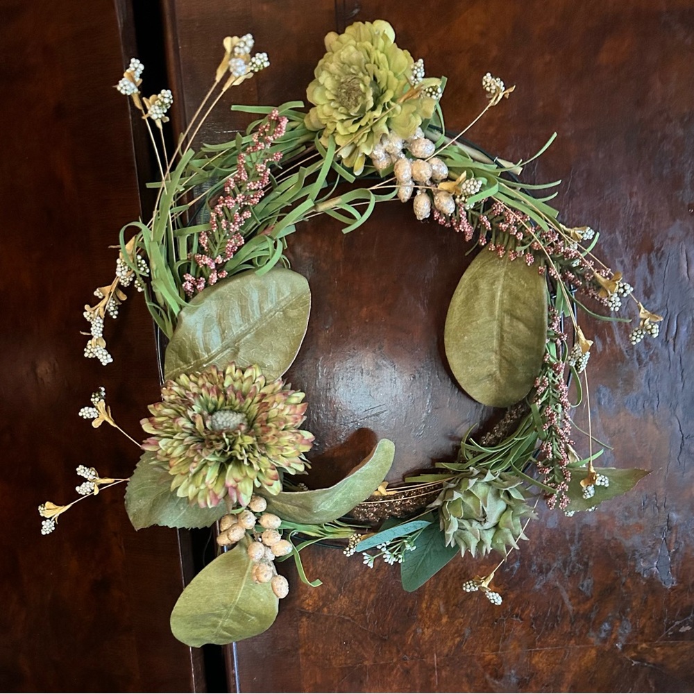 Handcrafted Faux Floral Zinnia Wreath 12 inches Fall Spring Floral Decor New
